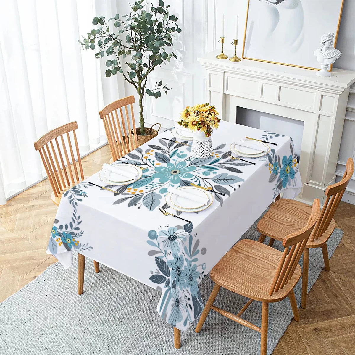 Floral Leaves Palm Leaves Printing Rectangular Waterproof Tablecloths for Table Party Decoration Dining TablesCover Manteles