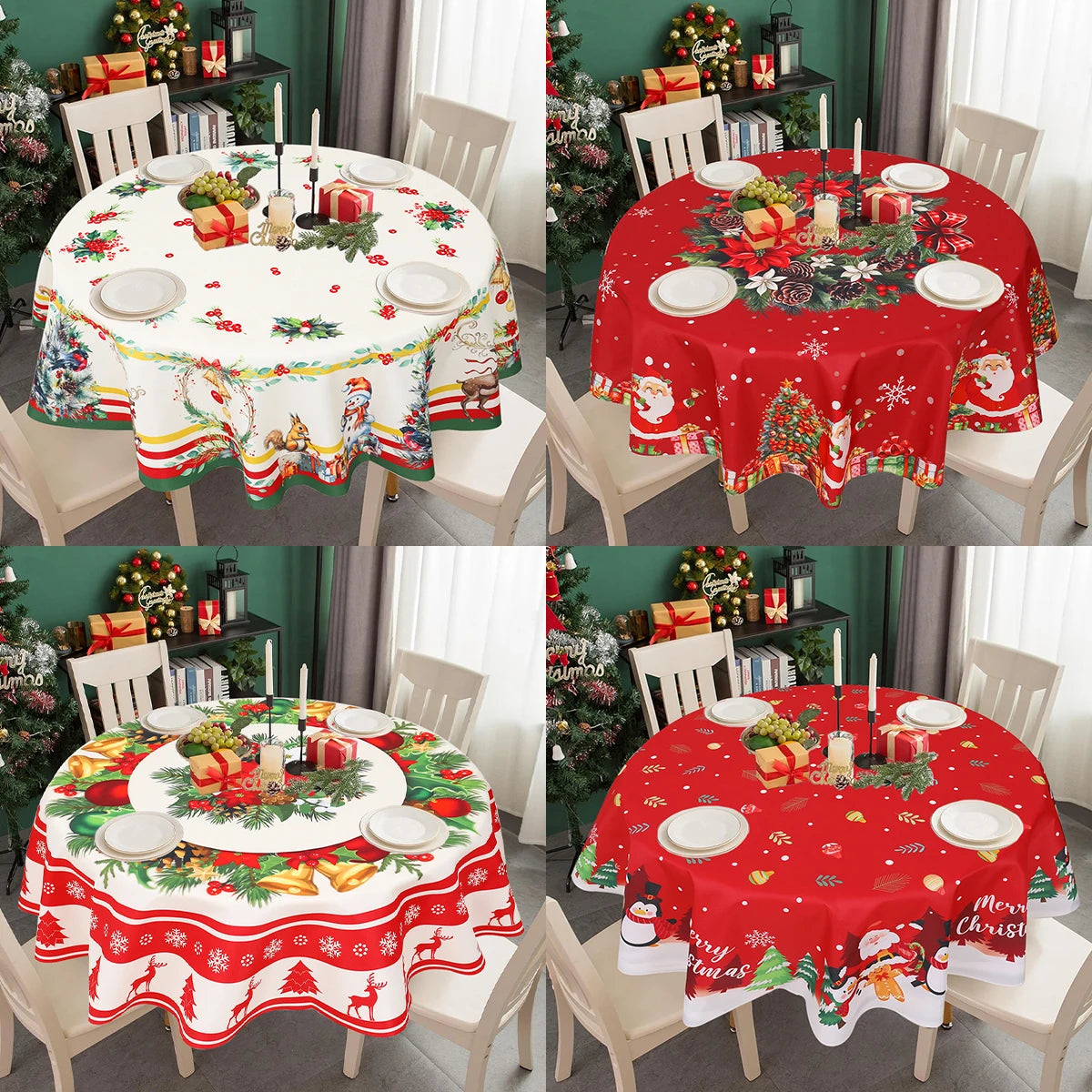 Christmas Polyester Round Tablecloth 2025 Merry Christmas Decoration For Home Xmas Gift Navidad New Year 2026 Dining Table Cover