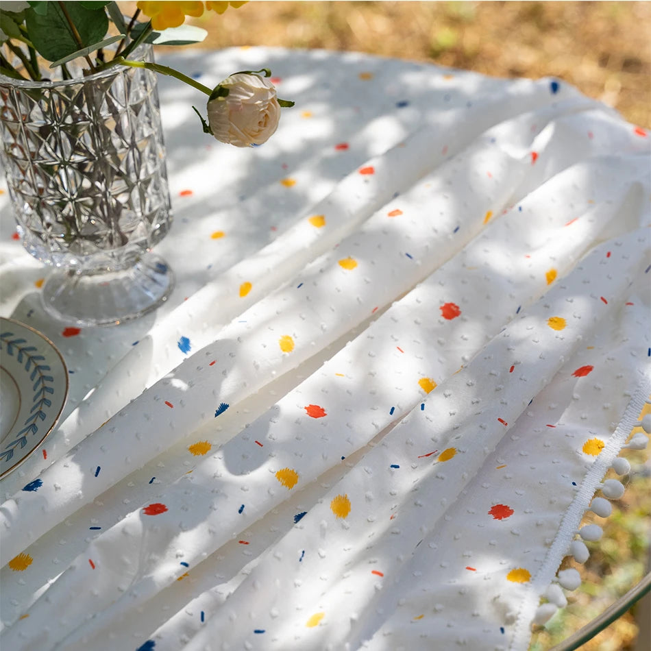 Korean Style Small Daisy Cotton Floral Tablecloth,Tea Table Decoration,Rectangle Table Cover For Kitchen Wedding Dining Room
