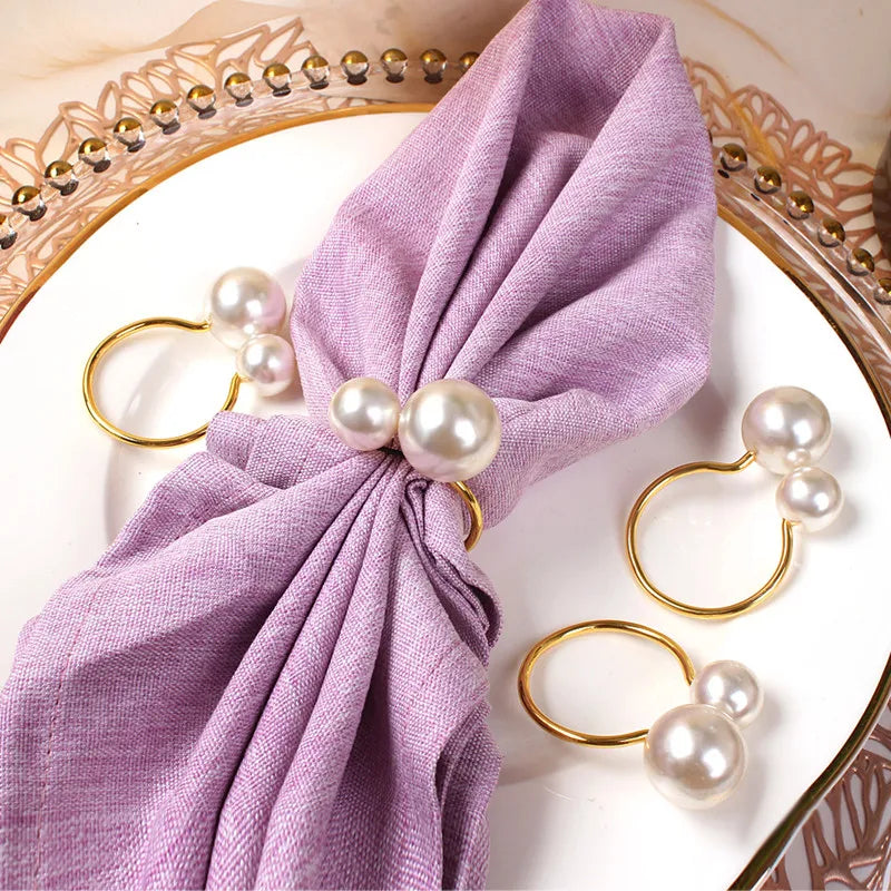 6PCS Napkin Rings For Table Decoration Highlighted Pearls Napkin Holders for Dining Room Birthday Wedding Dinner Table Decor
