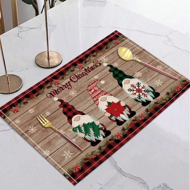 Christmas Meal Mat Christmas Decor Meal Mat Linen Printed Fabric Placemats Snowman Goblin Santa Tree Snowflake Desktop Decor