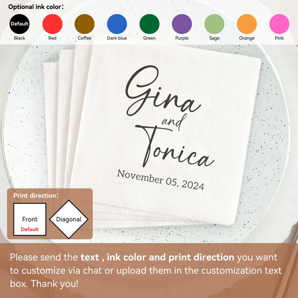 Personalized Paper Napkins for Wedding Custom Napkins of Your Text 50-500pcs Disposable Napkins for Cocktail Party Hen Party