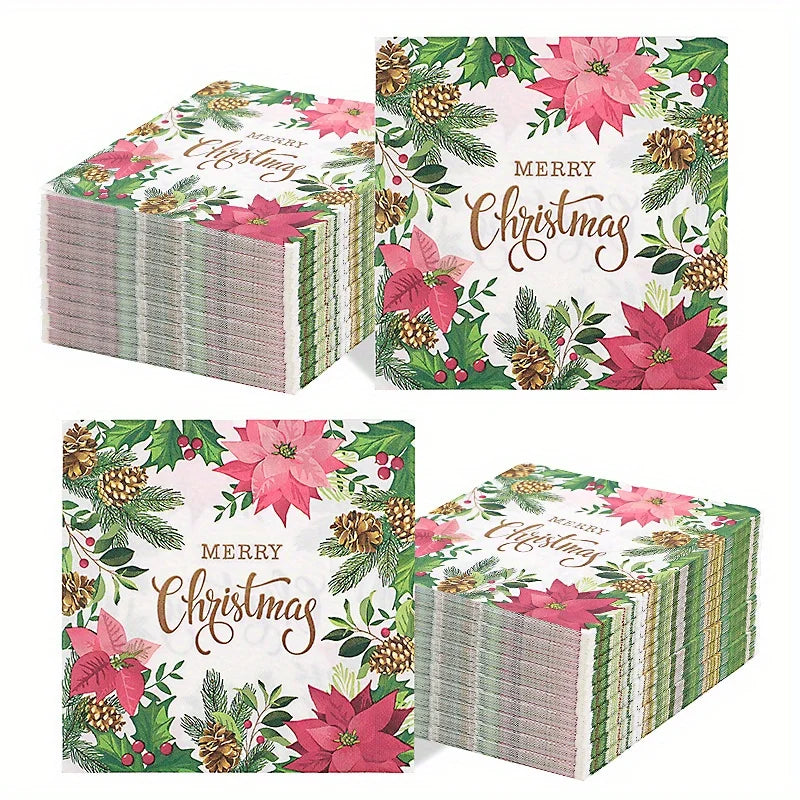 20Pcs Merry Christmas Design Printed Napkins Guest Towels Disposable Premium Dinner Napkins For Christmas Parties New Year Decor