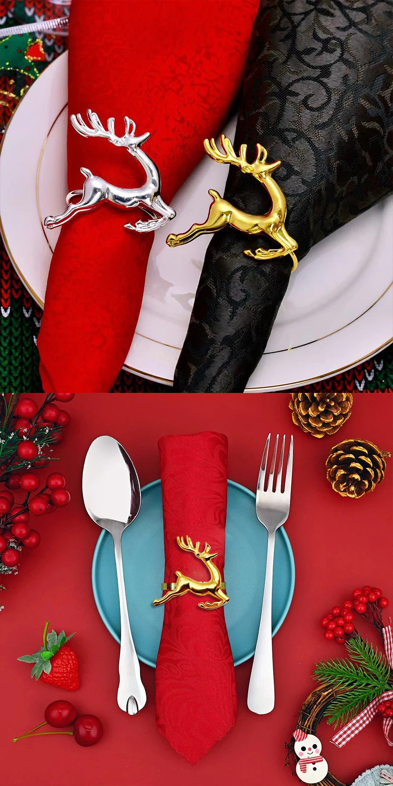 Gold Christmas Elk Napkin Rings Dining Table Ornament Napkin Buckles for Wedding Thanksgiving Easter Christmas