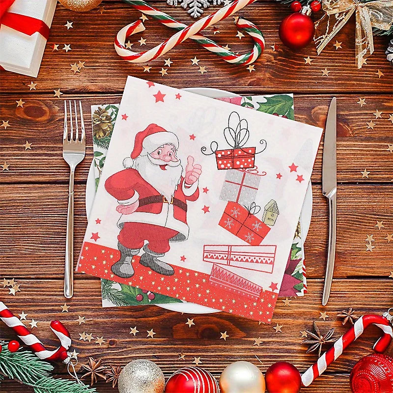 20Pcs Merry Christmas Design Printed Napkins Guest Towels Disposable Premium Dinner Napkins For Christmas Parties New Year Decor