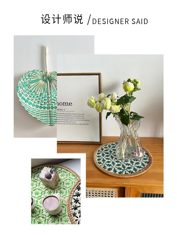 HeMu Bamboo handmade ethnic coaster pot pad placemat kitchen western restaurant insulation pad wall decoration pendant