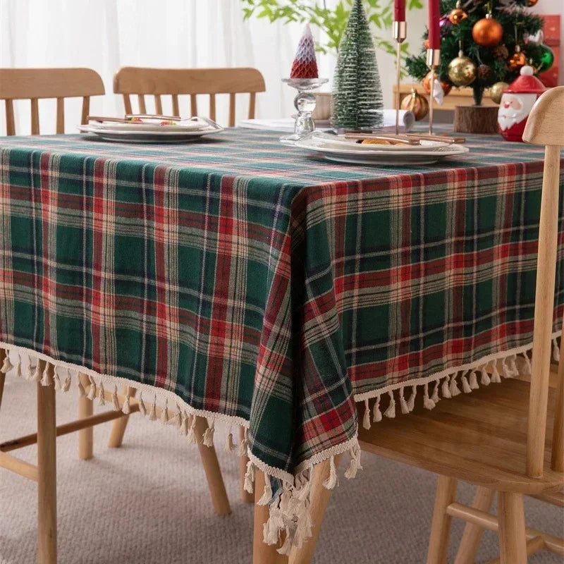 Christmas Decoration Plaid Tablecloth Color Woven Polyester Cotton Red Green Table cover for Home Party Dining Decor