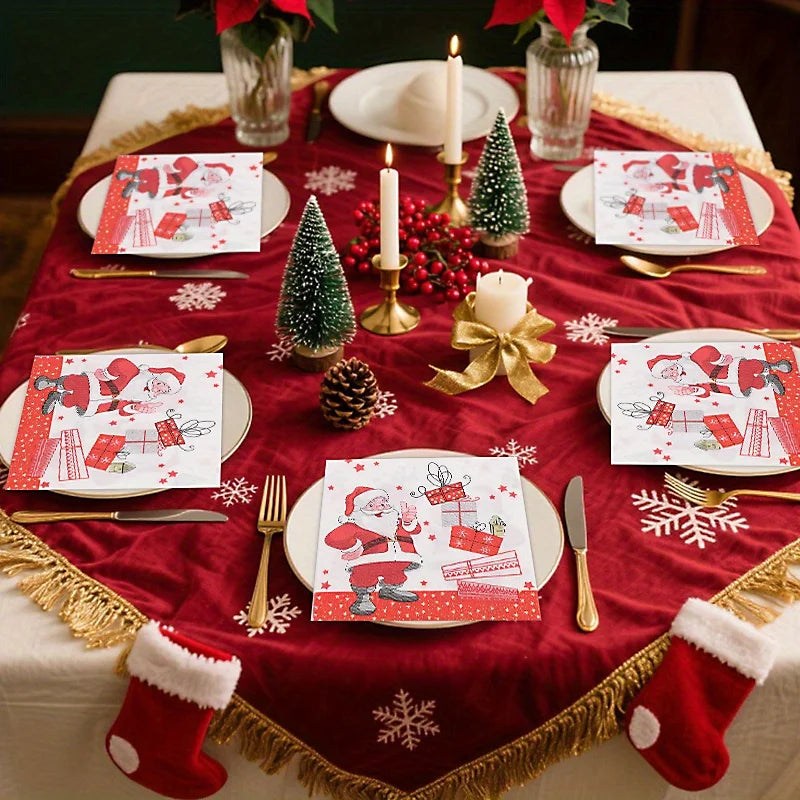 20Pcs Merry Christmas Design Printed Napkins Guest Towels Disposable Premium Dinner Napkins For Christmas Parties New Year Decor