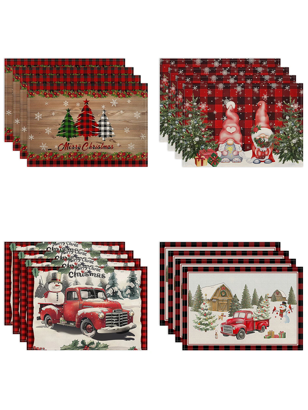 1/4/6pcs Christmas placemat, retro Christmas tree Santa Claus pattern dining table anti slip insulation mat,