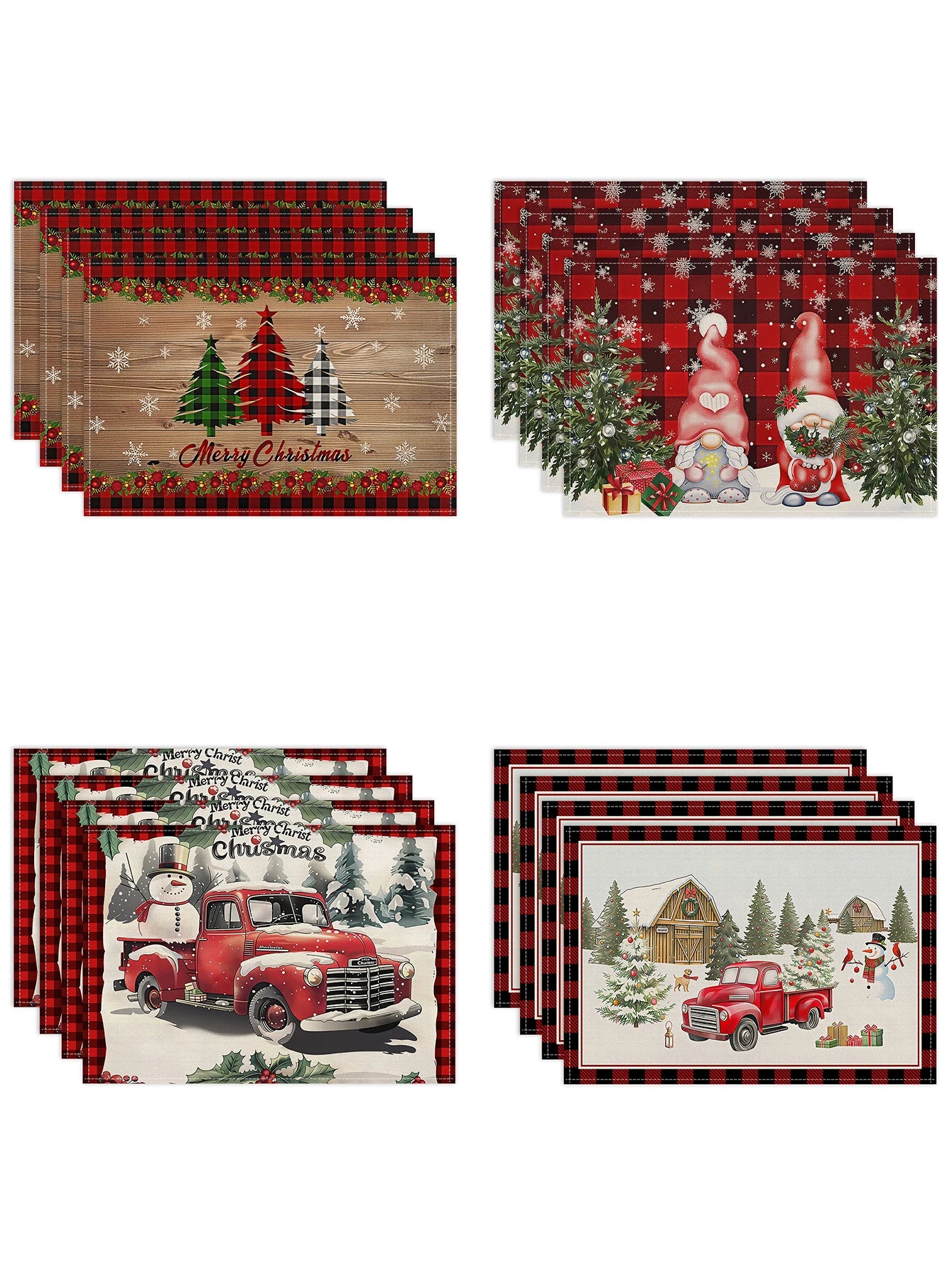 1/4/6pcs Christmas placemat, retro Christmas tree Santa Claus pattern dining table anti slip insulation mat,