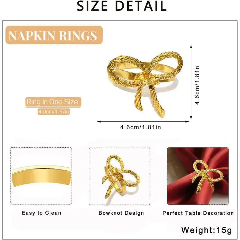 Alloy Bow Tie Napkin Rings Elegant Table Decor for Wedding Banquet Dinner Parties Reusable Metal Holders Gatherings Accessories