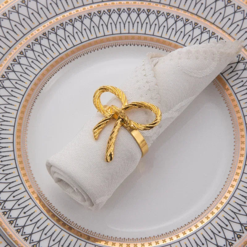 Alloy Bow Tie Napkin Rings Elegant Table Decor for Wedding Banquet Dinner Parties Reusable Metal Holders Gatherings Accessories