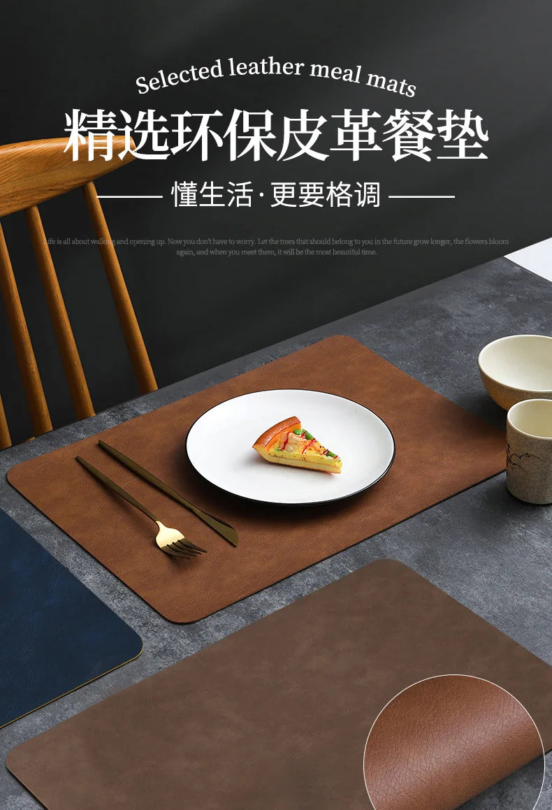 Square Double-Layer Cowhide PU Leather Placemat Texture Waterproof Heat-Resistant Table Mats Home Hotel Dining