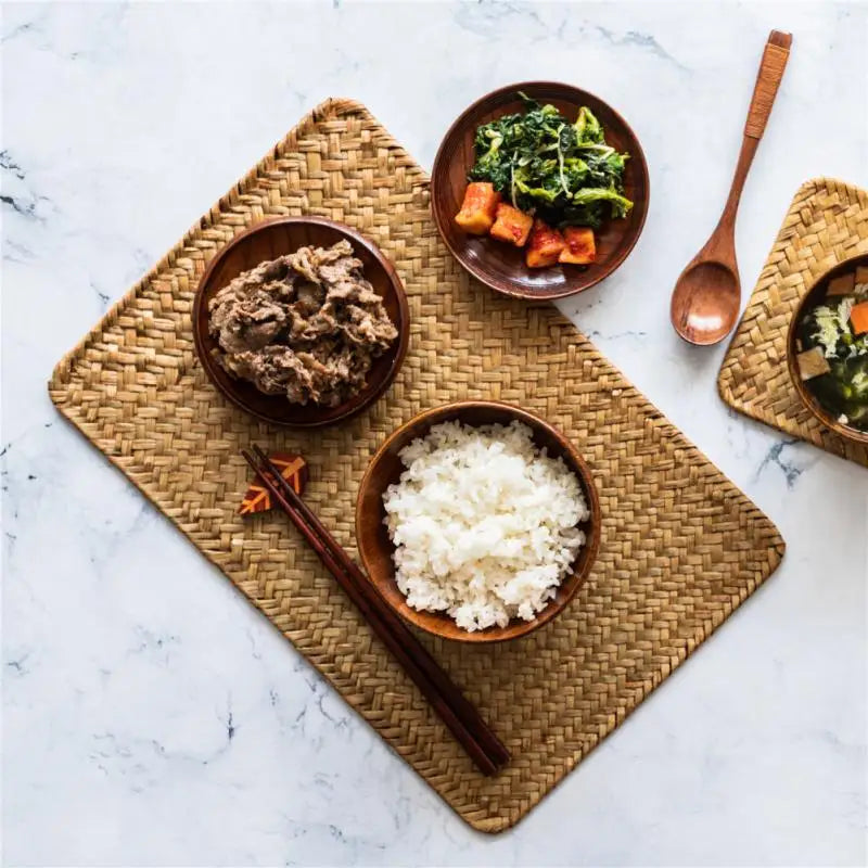 Natural Seagrass Place Table Woven Vinyl Individual Placemats For Table Non-Slip Kitchen Tableware Drink Cup Coaster Hoilday Dec