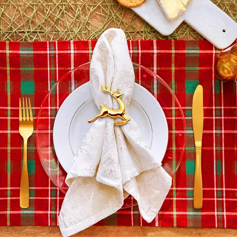 6PCS Christmas Golden Elk Napkin Ring, Family Combination Packaging, Elegant Retro Design,For Festival, Dinner Party Decoration