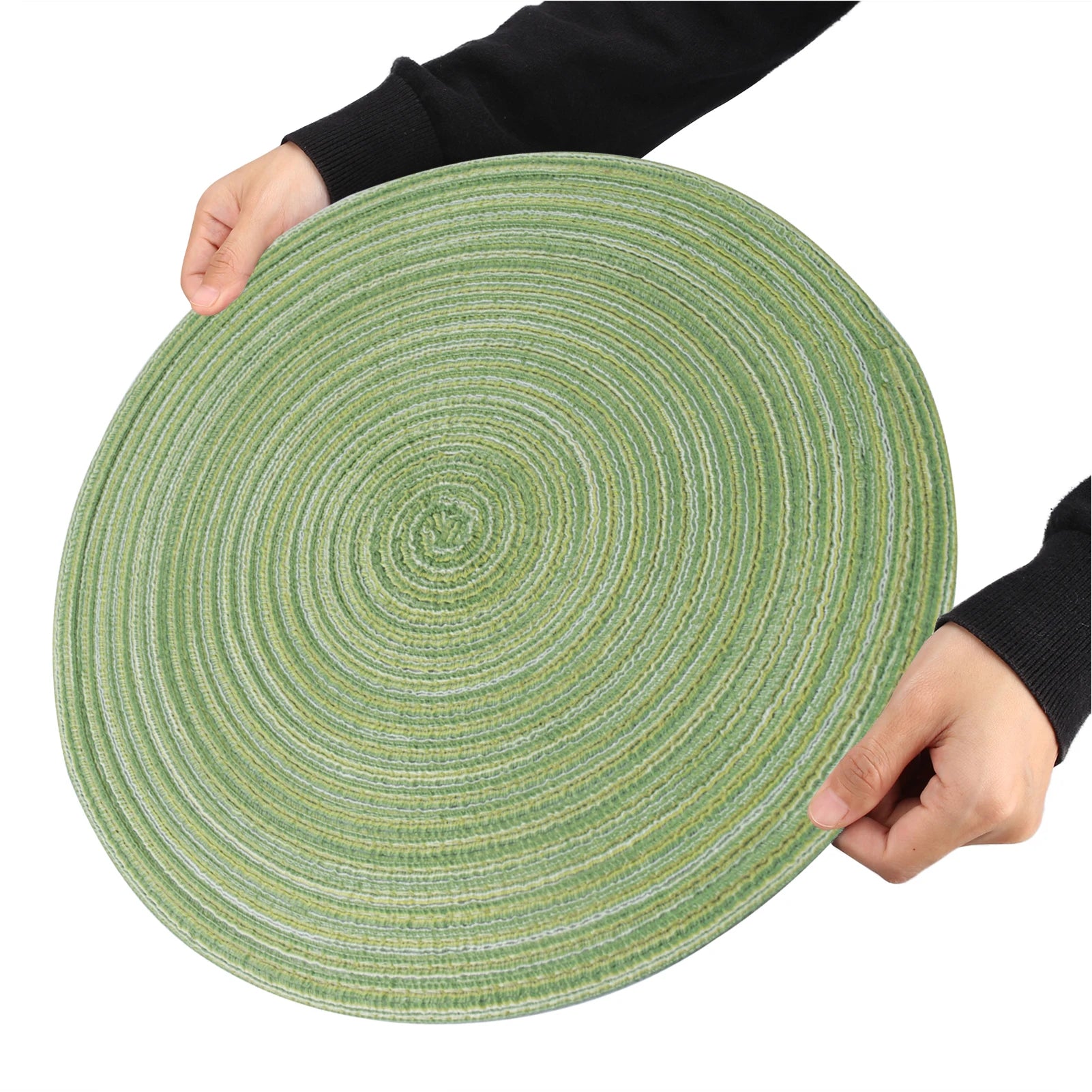 Set of 12 Round Braided Table Mat Washable Placemats Non Slip Heat Resistant for Kitchen Dining Tables Pad With Cup Coasters