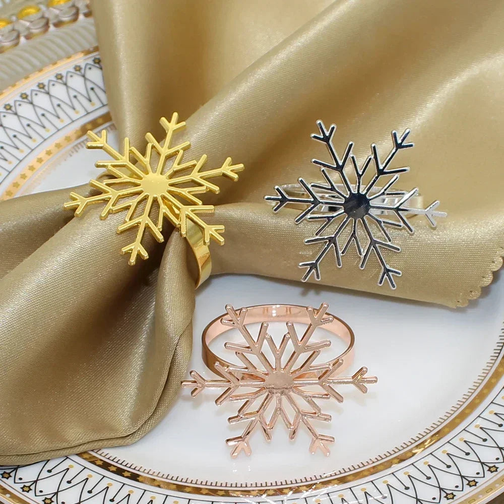 6Pc Silver/Gold Snowflake Napkin Rings Dinner Napkin Rings Holder for Christmas Holiday New Year Wedding Party Table Decoration